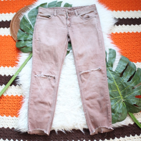 Free People Pants - Free People Distressed Frayed Red Faded Jeans 32